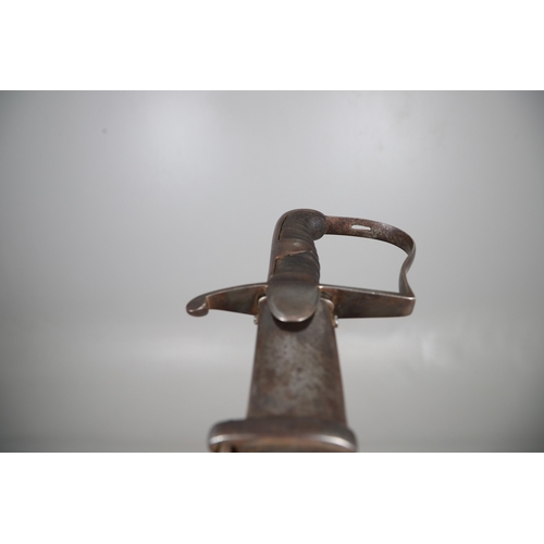 82 - A 1796 LIGHT CAVALRY OFFICER'S SWORD AND SCABBARD. With a broad 82 cm curved, single edged, pointed ... 