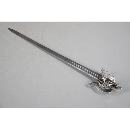 84 - AN 18TH CENTURY SCOTTISH BASKET HILTED SWORD BY ANDREA FERRARA. With an 88 cm tapering broad blade w... 