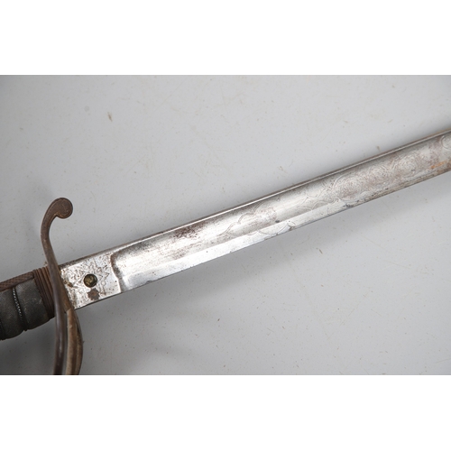 86 - A VICTORIAN 1821 PATTERN SWORD AND SCABBARD BY HENRY WILKINSON. With a well decorated 88 cm pointed,... 
