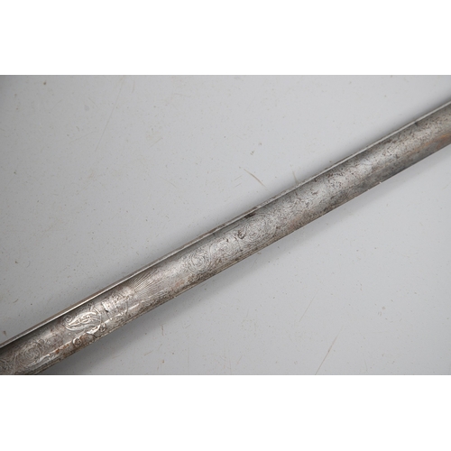86 - A VICTORIAN 1821 PATTERN SWORD AND SCABBARD BY HENRY WILKINSON. With a well decorated 88 cm pointed,... 