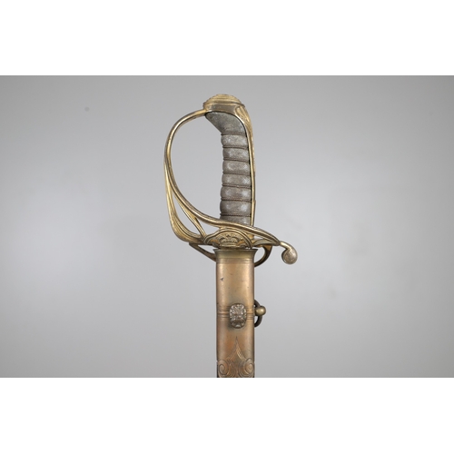 92 - A GEORGE IV 1822 PATTERN INFANTRY OFFICER'S SWORD AND SCABBARD. The 77.5 cm pipe-backed, spear-point... 