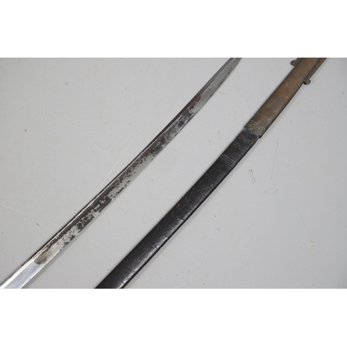 92 - A GEORGE IV 1822 PATTERN INFANTRY OFFICER'S SWORD AND SCABBARD. The 77.5 cm pipe-backed, spear-point... 