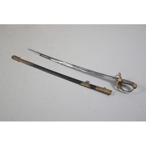 92 - A GEORGE IV 1822 PATTERN INFANTRY OFFICER'S SWORD AND SCABBARD. The 77.5 cm pipe-backed, spear-point... 