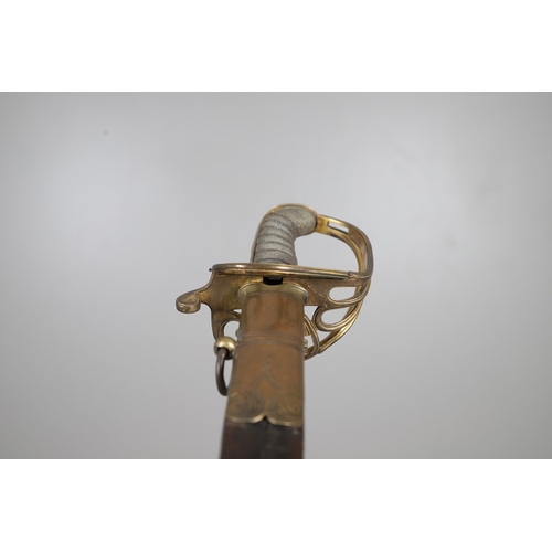 92 - A GEORGE IV 1822 PATTERN INFANTRY OFFICER'S SWORD AND SCABBARD. The 77.5 cm pipe-backed, spear-point... 