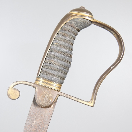 93 - AN 1825 PATTERN NAVAL STIRRUP HILTED SWORD BY OSBORN OF GUNBY STREET. With an 84 cm tapering, pointe... 