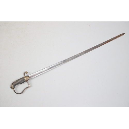 93 - AN 1825 PATTERN NAVAL STIRRUP HILTED SWORD BY OSBORN OF GUNBY STREET. With an 84 cm tapering, pointe... 
