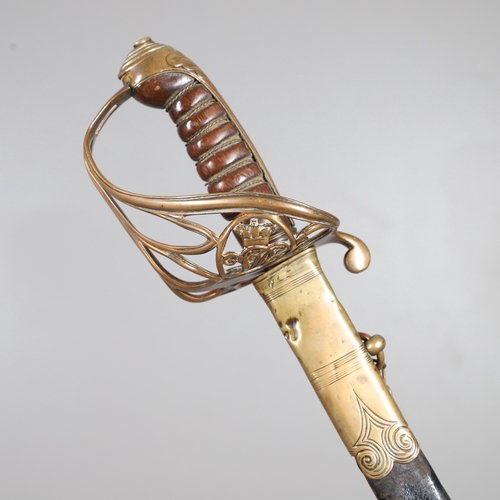 95 - A VICTORIAN 1845 PATTERN INFANTRY OFFICER'S SWORD AND SCABBARD. With an 81 cm spear pointed blade wi... 
