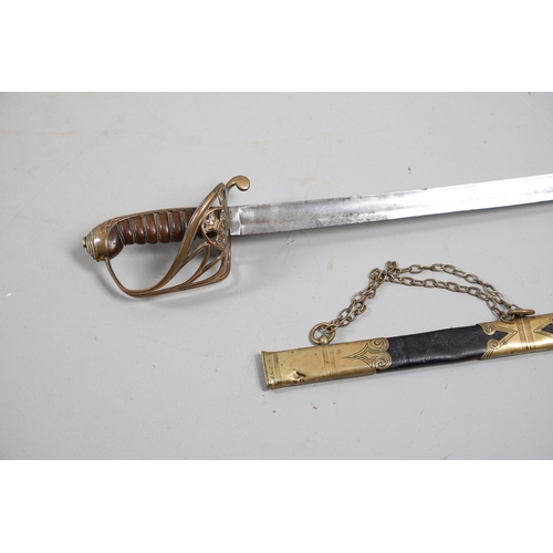 95 - A VICTORIAN 1845 PATTERN INFANTRY OFFICER'S SWORD AND SCABBARD. With an 81 cm spear pointed blade wi... 