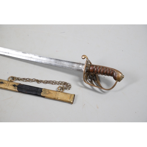 95 - A VICTORIAN 1845 PATTERN INFANTRY OFFICER'S SWORD AND SCABBARD. With an 81 cm spear pointed blade wi... 