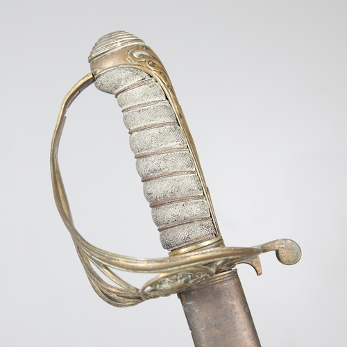 96 - A VICTORIAN 1854 PATTERN SWORD AND SCABBARD. An 1854 pattern sword with an 82 cm tapering, pointed p... 