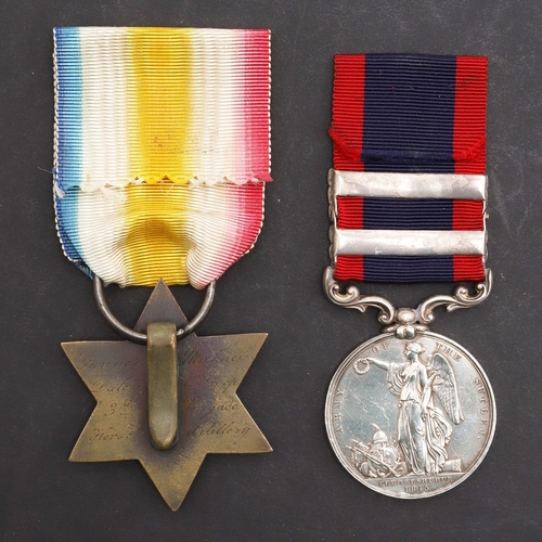 808 - A TWO CLASP SUTLEJ WITH FEROZESHUHUR REVERSE AND A GWALIOR STAR FOR THE PUNNIAR BATTLE, 1843, TO THE... 