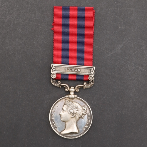818 - AN INDIAN GENERAL SERVICE MEDAL WITH PERAK CLASP TO AN OFFICER ABOARD H.M.S. CHARYBDIS. An Indian Ge... 