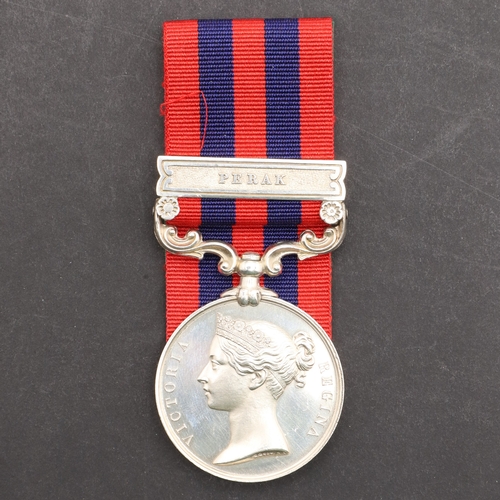 819 - AN INDIAN GENERAL SERVICE MEDAL WITH PERAK CLASP TO A ROYAL MARINE ABOARD H.M.S. CHARYBDIS. An India... 