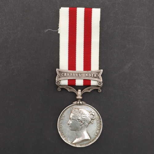 836 - AN INDIAN MUTINY MEDAL WITH CENTRAL INDIA CLASP TO THE 12TH LANCERS. An Indian Mutiny Medal with Cen... 