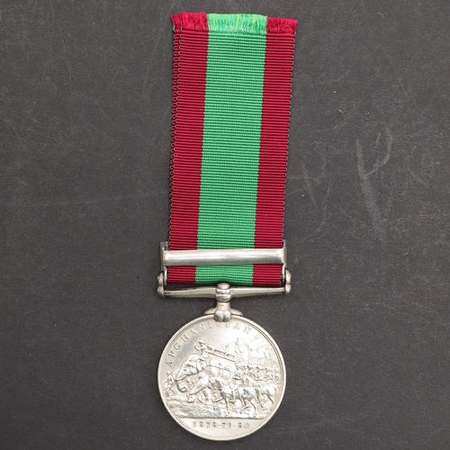 843 - AN AFGHANISTAN MEDAL 1878-1880 WITH AHMED KHEL CLASP TO THE 59TH FOOT. An Afghanistan medal with Ahm... 