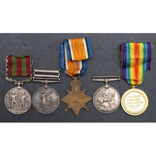 855 - AN INDIA, SOUTH AFRICA AND FIRST WORLD WAR GROUP OF FIVE TO THE DORSET AND DEVON REGIMENTS. A group ... 
