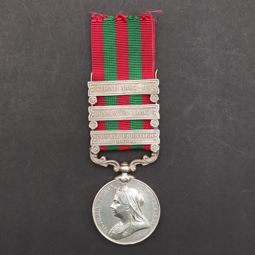 856 - A THREE CLASP INDIA MEDAL TO THE NORTHAMPTONSHIRE REGIMENT. An India medal 1895-1902 with clasps for... 