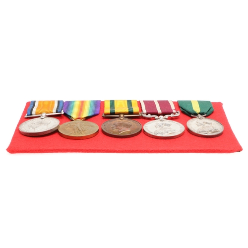 878 - A FIRST WORLD WAR MERITORIOUS SERVICE GROUP OF FIVE TO THE BORDER REGIMENT. A Great War group of fiv... 
