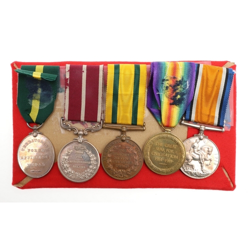 878 - A FIRST WORLD WAR MERITORIOUS SERVICE GROUP OF FIVE TO THE BORDER REGIMENT. A Great War group of fiv... 