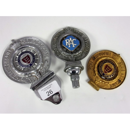 COLLECTION OF CAR BADGES INC RAC WITH HEXAGONAL LOGO, MIDDLESEX COUNTY ...