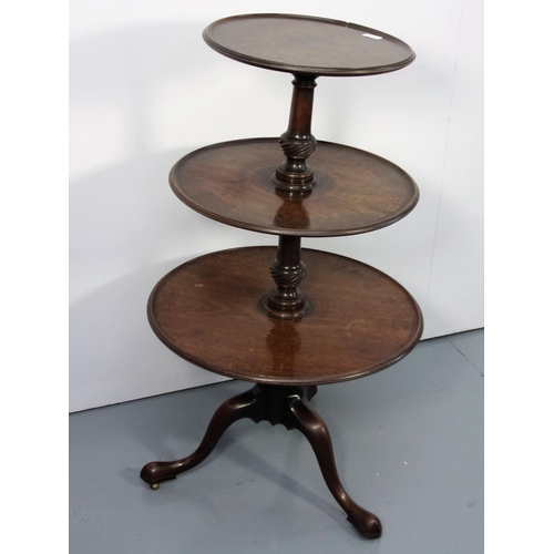 13 - ROUND, 3 TIER MAHOGANY DUMB WAITER