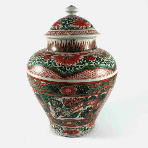 ORIENTAL VASE AND COVER, THE COVER IS REPAIRED, approx. 32 cm high overall