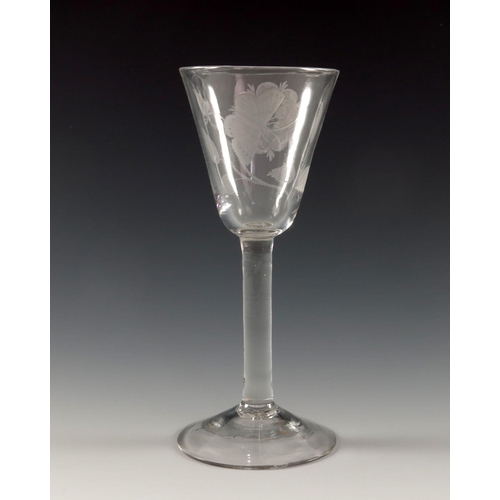 236 - JACOBITE GOBLET HAVING STRAIGHT SIDED BOWL ENGRAVED WITH 7 PETAL ROSE AND A BUTTERFLY ON REVERSE CIR... 
