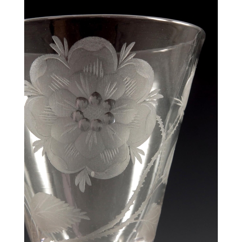 236 - JACOBITE GOBLET HAVING STRAIGHT SIDED BOWL ENGRAVED WITH 7 PETAL ROSE AND A BUTTERFLY ON REVERSE CIR... 