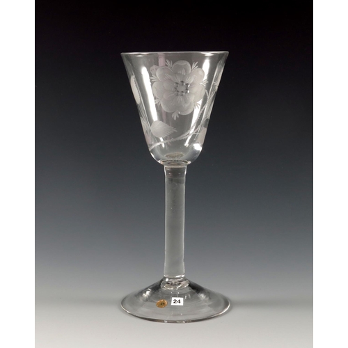 236 - JACOBITE GOBLET HAVING STRAIGHT SIDED BOWL ENGRAVED WITH 7 PETAL ROSE AND A BUTTERFLY ON REVERSE CIR... 