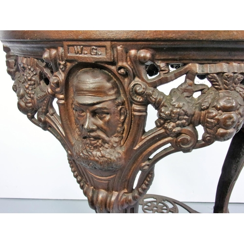 33 - EX DUNCAN FEARNLEY PRIVATE COLLECTION W.G.GRACE CAST IRON TABLE.  BRITANNIA STYLE TABLE DECORATED WI... 