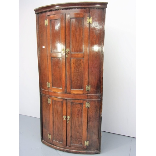 4 - OAK STANDING BOW FRONT CORNER CUPBOARD
