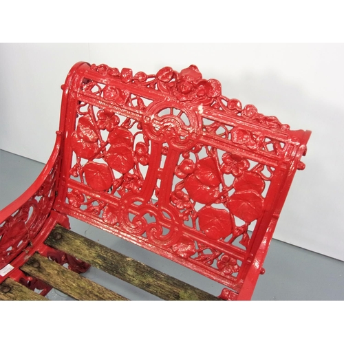 42 - COALBROOKDALE STYLE CAST IRON 2 SEATER BENCH WITH LILYPAD TYPE DECORATION