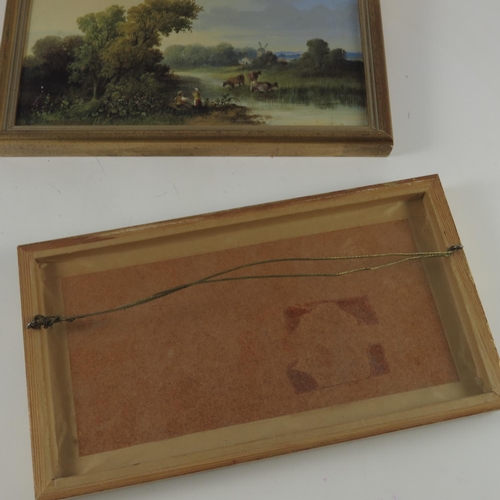 55 - PAIR OF SMALL RECTANGULAR OILS ON CANVAS, INDISTINCTLY SIGNED, EACH APPROX. 25 X 12 cm