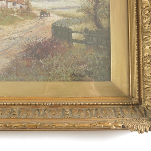 72 - ARNOLD 19TH CENTURY WATERCOLOUR DEPICTING COTTAGES IN A RURAL SCENE WITH GOOD QUALITY FRAME APPROX. ... 