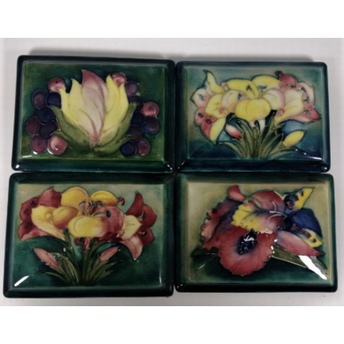154 - 4 MOORCROFT SQUARE POT LIDS  SIGNED W MOORCROFT