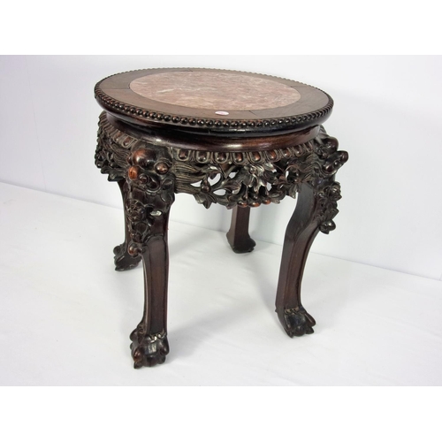 16 - ORIENTAL HARDWOOD STAND WITH INSET MARBLE TOP