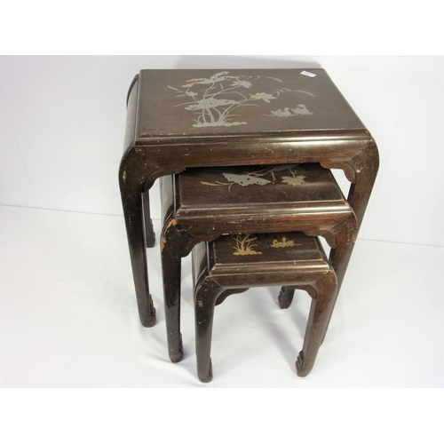 19 - NEST OF TABLES, POSSIBLY CHINESE, WITH INLAID DECORATION