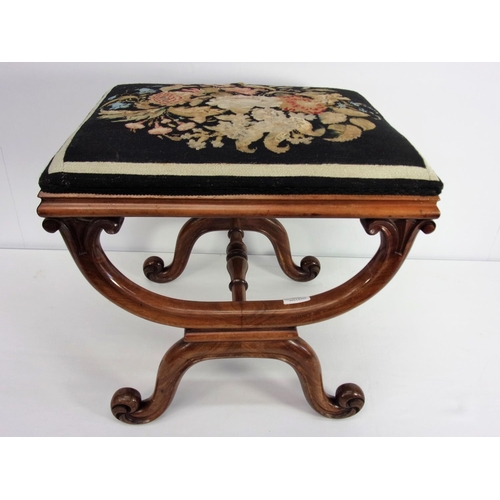 20 - GOOD QUALITY X FRAME STOOL WITH TAPESTRY TOP