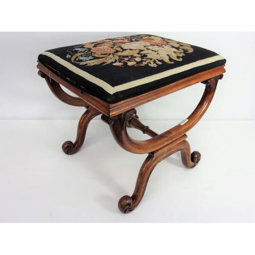 20 - GOOD QUALITY X FRAME STOOL WITH TAPESTRY TOP