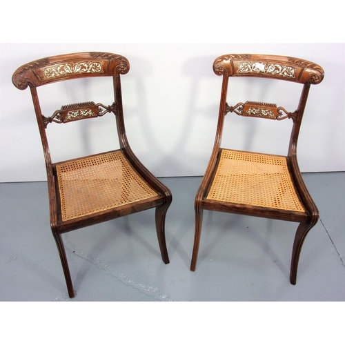 21 - PAIR OF ROSEWOOD INLAID CHAIRS WITH CANED SEATS