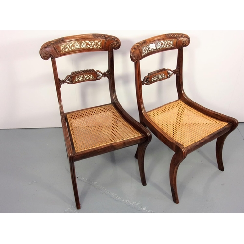 21 - PAIR OF ROSEWOOD INLAID CHAIRS WITH CANED SEATS