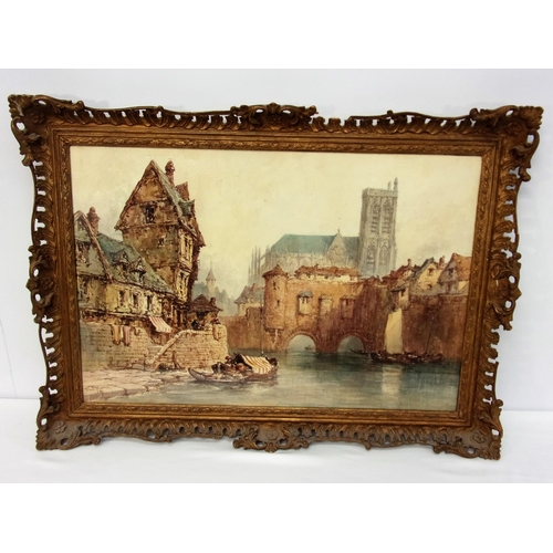 74 - LARGE PAUL MARNEY (1829-1914) WATERCOLOUR DEPICTING CONTINENTAL SCENE IN GOOD QUALITY FRAME