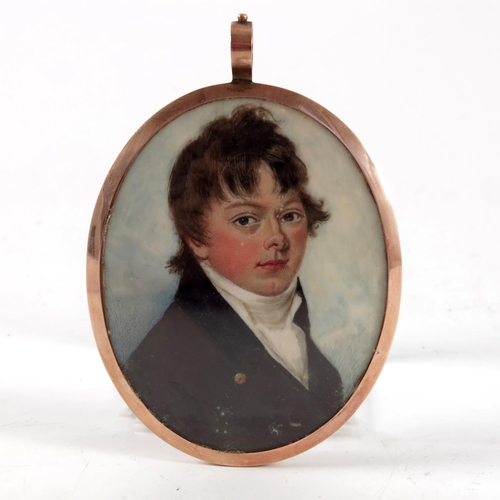 93 - VERY GOOD QUALITY 19TH CENTURY OVAL PORTRAIT MINIATURE IN GOLD FRAME WITH GLAZED MOURNING PANEL BACK... 