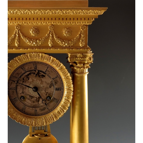 115 - 19TH CENTURY FRENCH ORMULO PORTICO CLOCK WITH GRID IRON PENDULUM