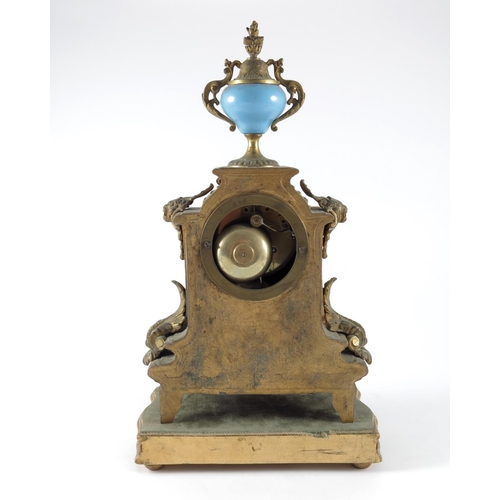 118 - 19TH CENTURY LOUIS XVI STYLE ORMOLU AND PORCELAIN MANTEL CLOCK ON STAND  THE CLOCK IS IN NEED OF AT... 