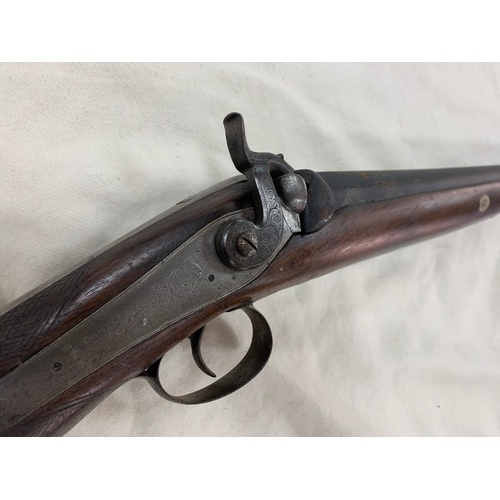 259 - PERCUSSION FOWLING PIECE GUN 6 BORE, 54INS BARREL, COMPLETE WITH RAM ROD. C.1850-1860, CHAFFER ON ST... 