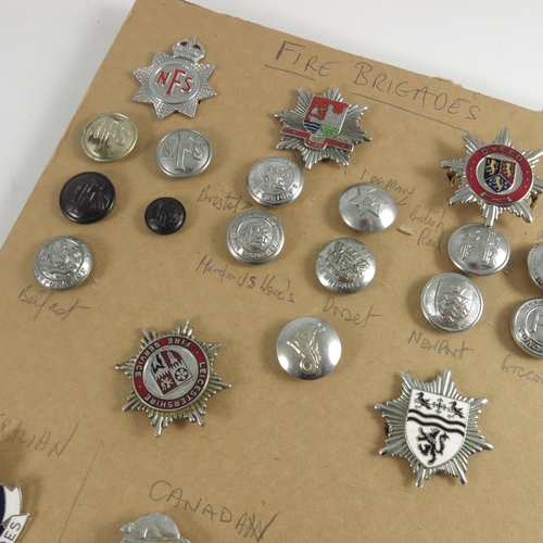 298 - COLLECTION OF CARD MOUNTED FIRE BRIGADE BUTTONS AND BADGES TO INC. BRITISH RAIL AND OVERSEAS