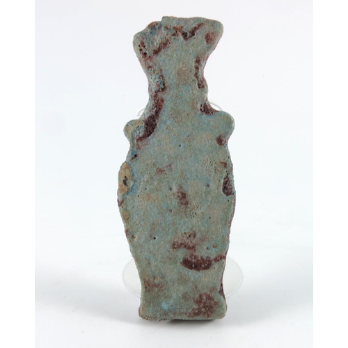 351 - EGYPTIAN, ROMAN PERIOD, BES PLAQUE, A BLUE FAIENCE FLAT BACK PLAQUE, APPROX. 15 cm AF