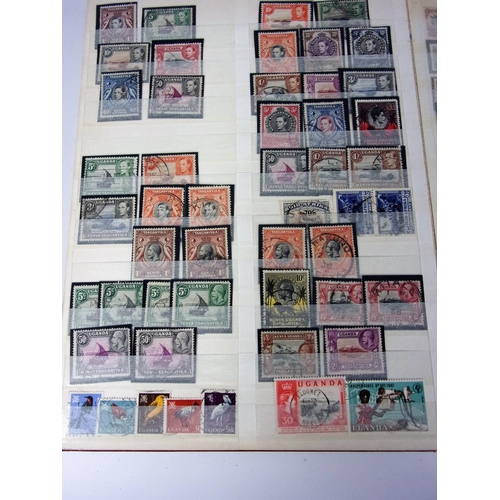 620 - BROWN STOCKBOOK BRITISH COMMONWEALTH ISSUES SOUTH AFRICA UGANDA RHODESIA NIGERIA SUDAN ETC PART SETS... 