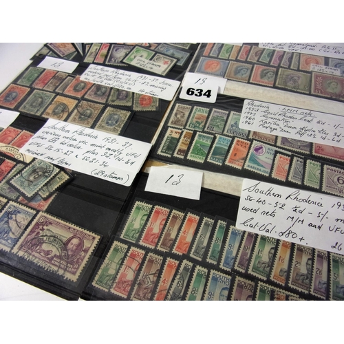 634 - STAMPS, SOUTHERN RHODESIA, 6 STOCK CARDS WITH SETS 1931 ½ d TO 5/- FU, 1937 1/2 d TO  5/- M & FU SET... 